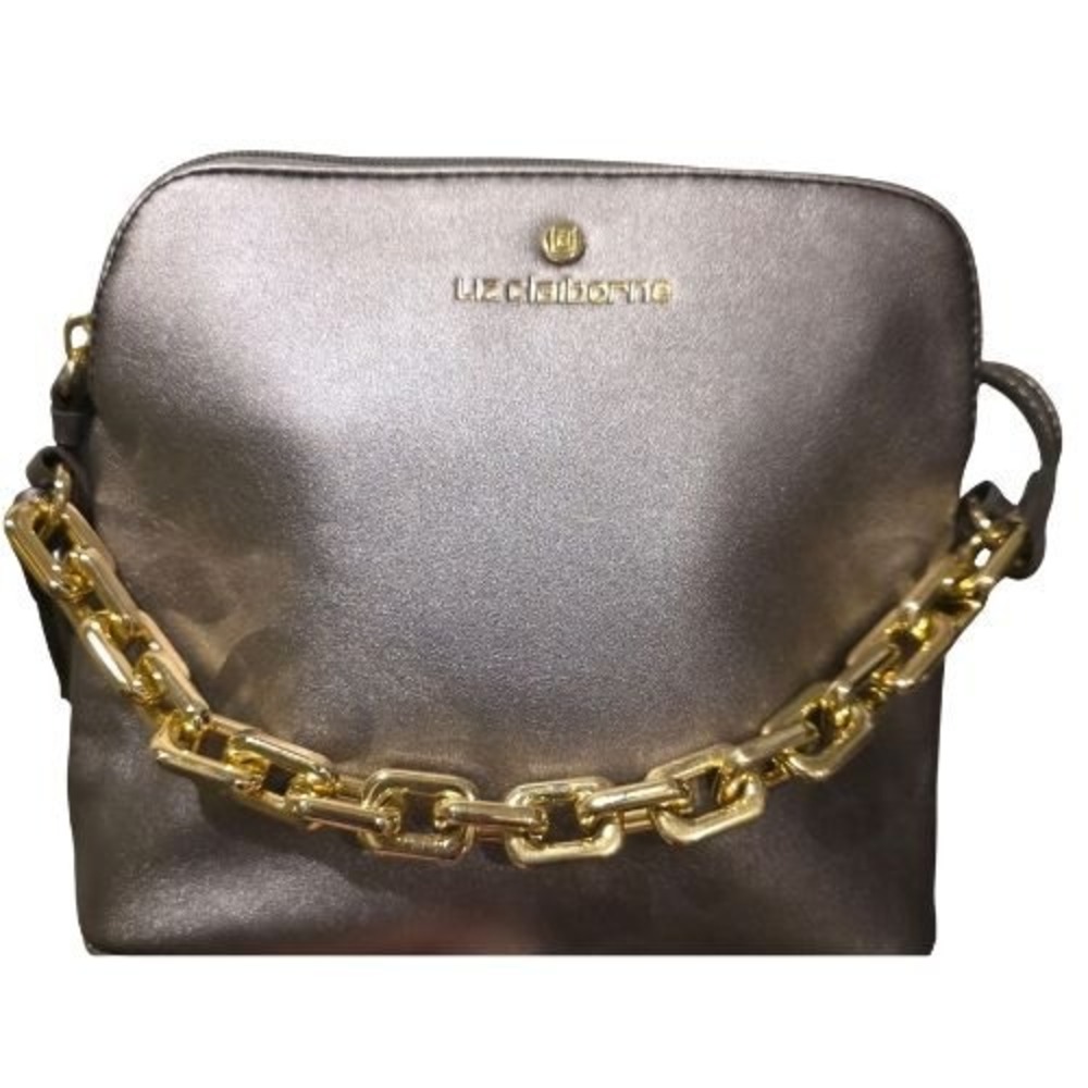 Liz Claiborne Metallic Crossbody Bag Gold Chunky Chain Adjustable Zip Closure